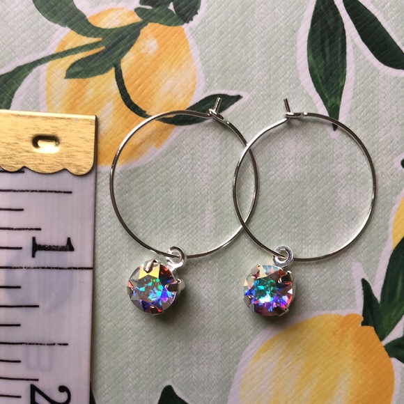 Aurora Borealis Crystal Hoop Earrings - Picture 7 of 9